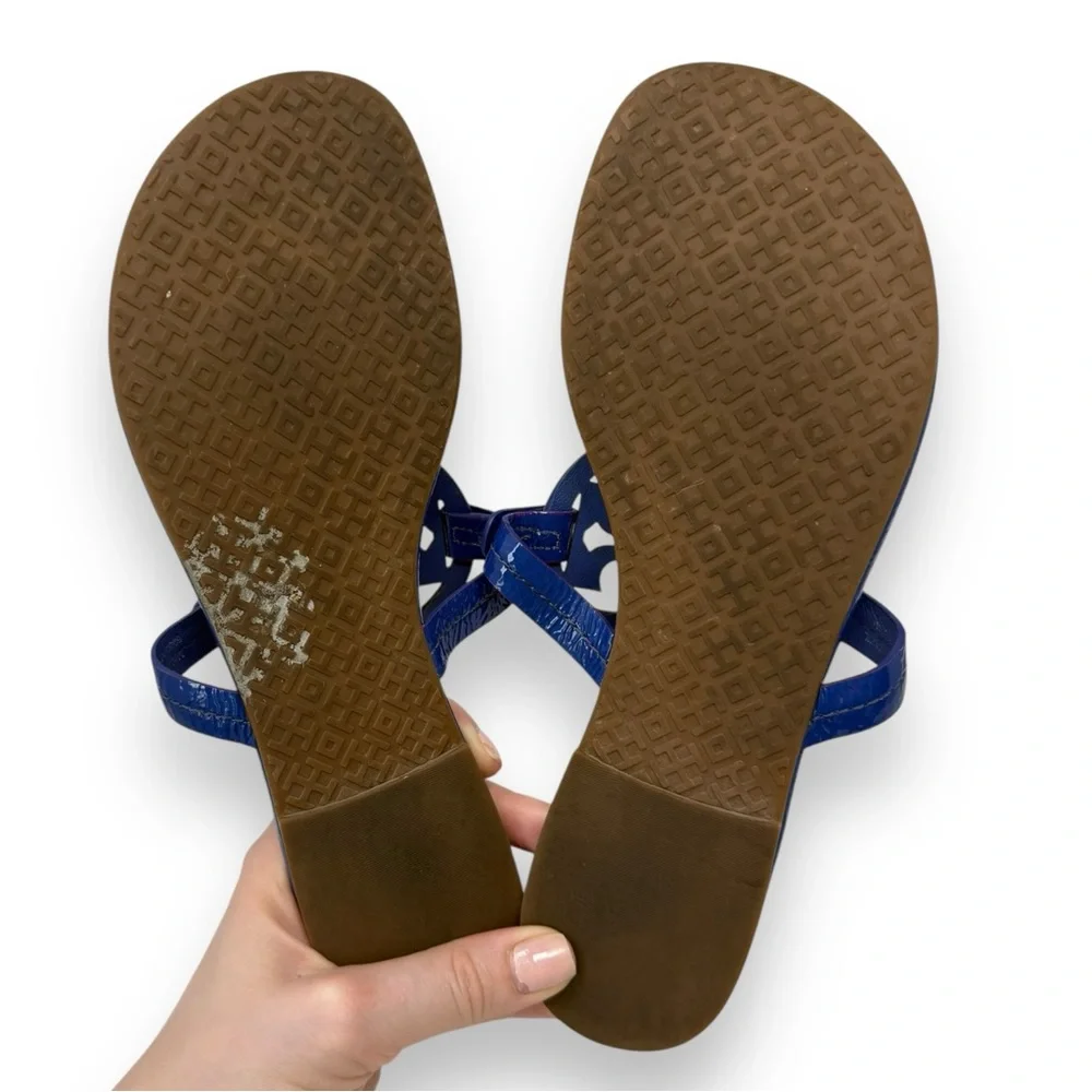 Tory Burch Nautical Blue Patent Leather Miller Thong Sandals 9 Women’s - Picture 11 of 11